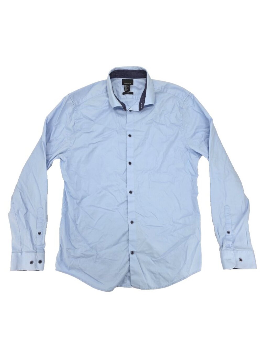 H&M Button Dress Shirt Mens XL Blue Premium Cotton Slim Fit Long Sleeve Solid